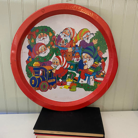 Vintage Santa and Elves Tray